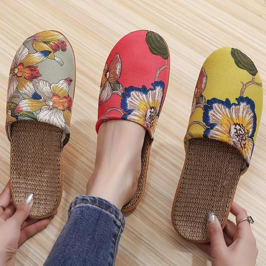 Pantoufles pour femmes Motifs floraux Chaussures pour la maison et décontractées Pantoufles d'intérieur