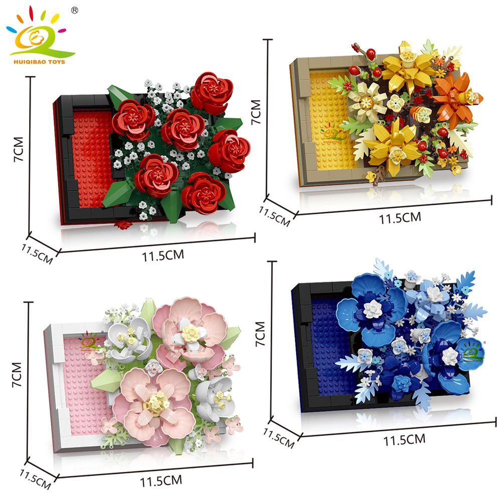 HUIQIBAO MOC Flower Display Rack Micro Building Block Succulent Mini 3D Diamond Model Brick Toy for Children Desk Decoration