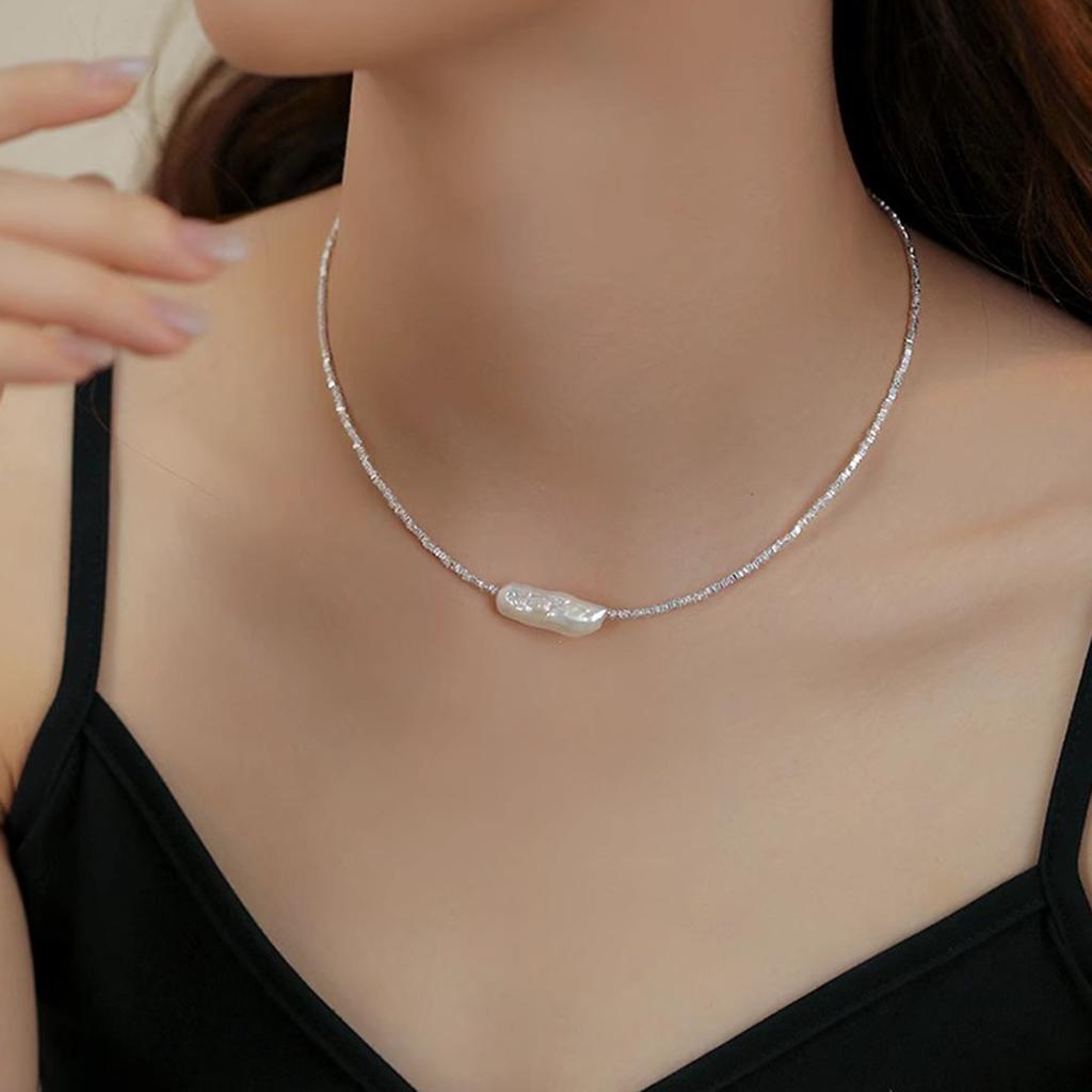 Natural Baroque Pearl Necklace Exquisite Design Irregular Bead Collarbone Chain Broken Silver Commuter Versatile Neck