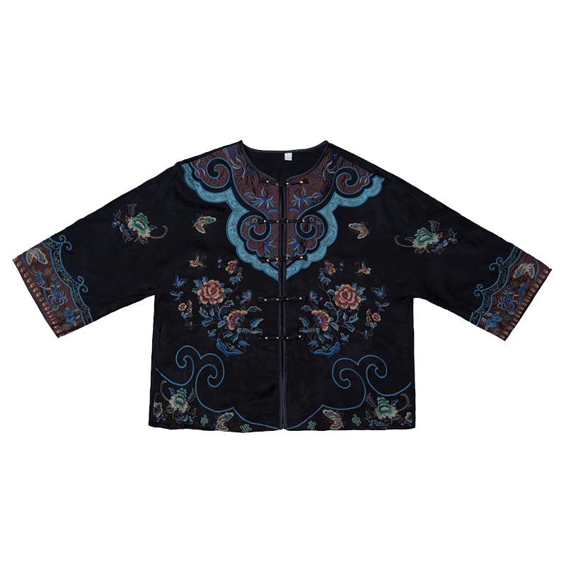 Ethnic Embroidered Loose Fit Cardigan with Chinese Frog Buttons