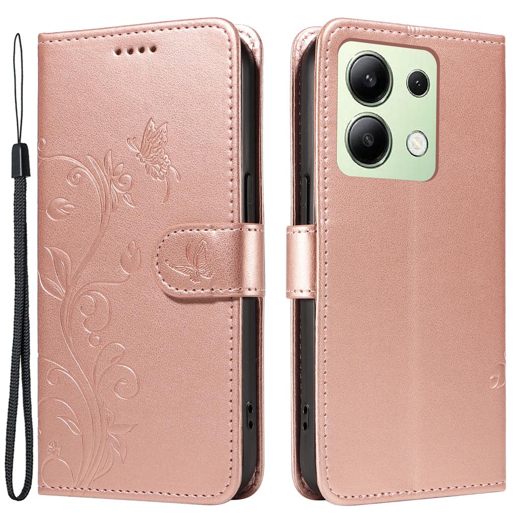 Pro Xiaomi Redmi Note 13 4G Pouzdra z PU kůže Vzor květin Peněženka Stojánek Kryt na telefon s popruhem