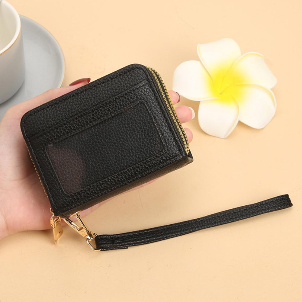 Rfid Card Holder Double Zipper Women Wallet Pu Leather Organ Card Bag Purse Large Capacity Multi-Solt Bank Card Cover Business Card Clip With Window