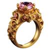 2026 Bestseller: Gold-Plated Pink Zircon & Carved Pink Diamond Ring - European & American Style