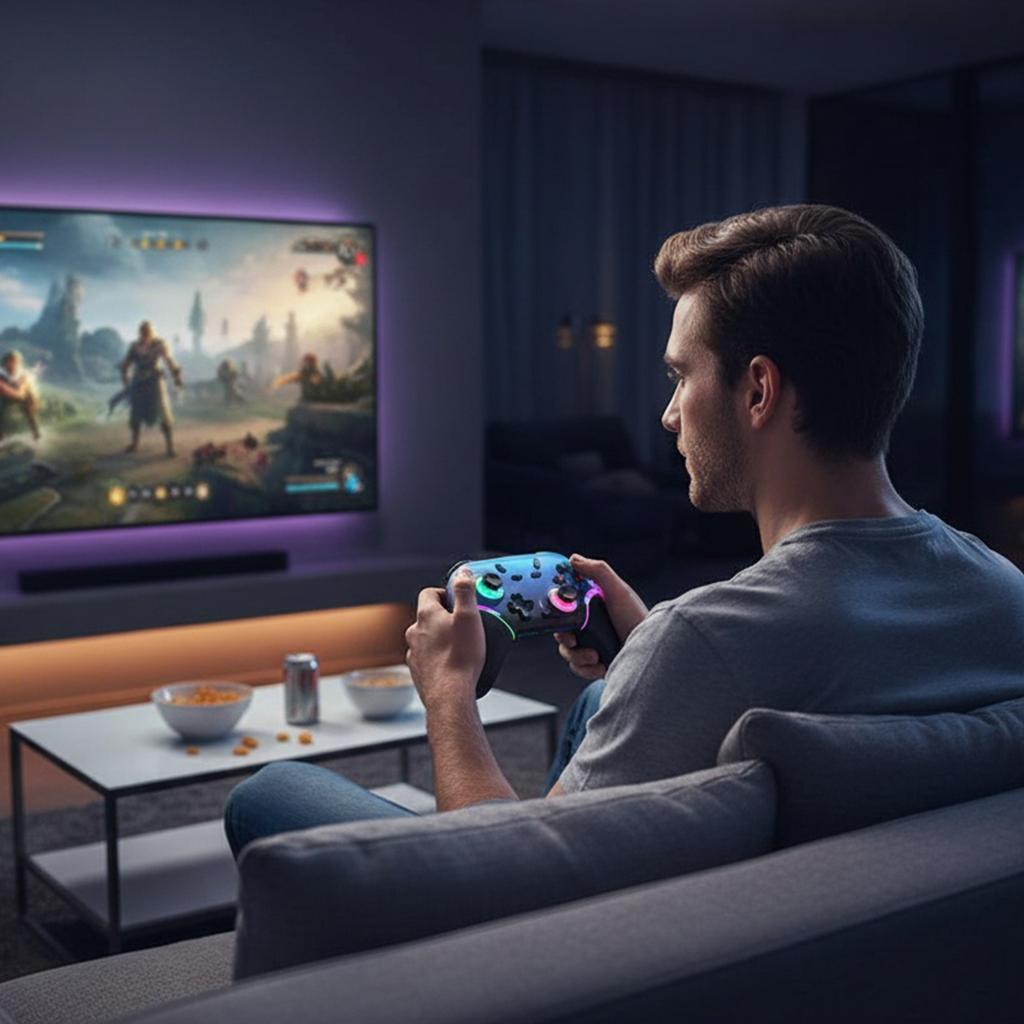 Gamepad with RGB Lights/Dual Vibration/6-Axis Gyroscope Wireless Gaming Controller for Switch 2 PC Mobile & More