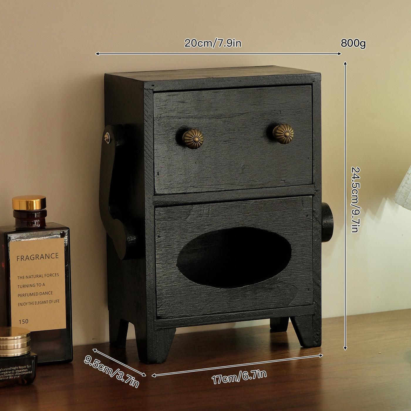 

Smiley Face Robot Wooden Tissue Box with Storage Drawer for Home Office Kitchen Countertop Organizer Gift