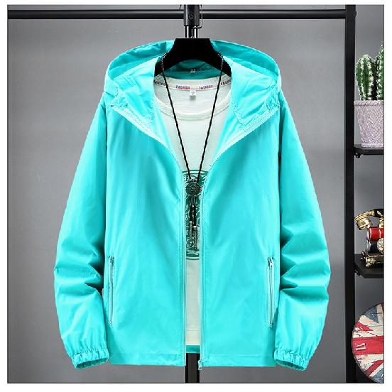 Herren einfarbige leichte Kapuzen-Windbreaker-Jacke durchgehender Reißverschluss Reißverschlusstaschen Langarm lockere Passform lässige Oberbekleidung für Frühling Herbst M blau