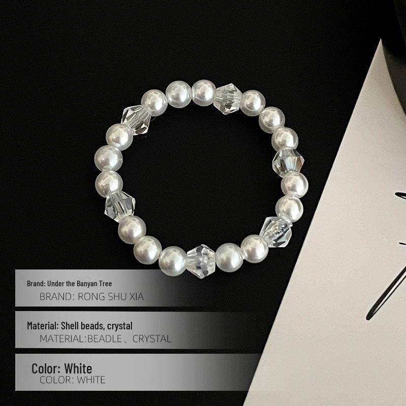 Banyan Tree Pearl Crystal Elastic Ring – Niche Design Stackable Fashion Ring for Women