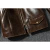 Chinese Size Style RL Top Layer Oil Waxed Cowhide Real Leather Jacket Men Stand Collar Brown Coat Men's Biker Jacket Spring Autumn