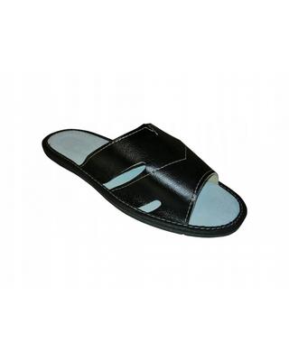 Men's Open Leather Slippers, Light Men's Slippers Black 42