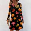 Women's Long-sleeved Casual Midi Dresses V-Neck Print  Casual Dress