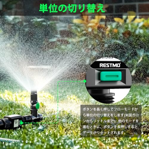 RESTMO Smart Water Flow Meter, 180° Adaptive Garden Hose Tap Meter, Measures Gallon/Liter Consumption and Flow Rate for Outdoor Garden Hose Sprinklers