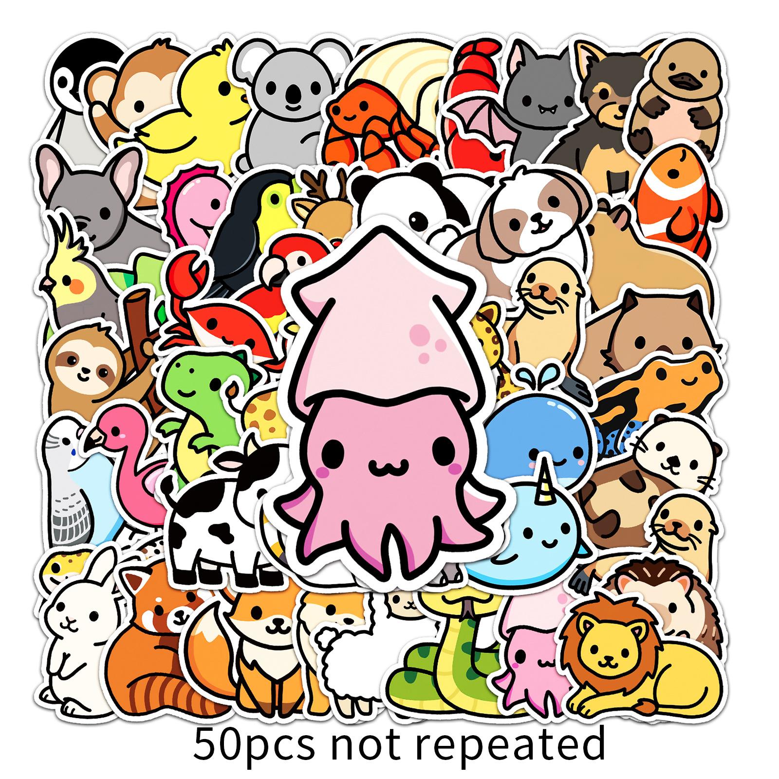 

50 Cartoon Animals Doodle Cute Children Reward Cognition Guka DIY Laptop Suitcase Stickers