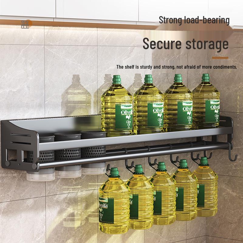 Wall-Mounted Kitchen Storage Rack: Multi-Function Chopstick Holder & Seasoning Organizer, Punch-Free Installation.