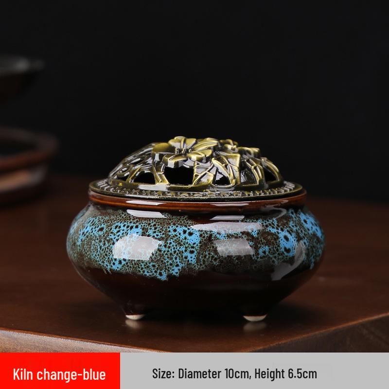 Celadon Ceramic Incense Burner for Home, Buddhist Supplies, Sandalwood Incense Path, Ice Crack Kiln Change Design.