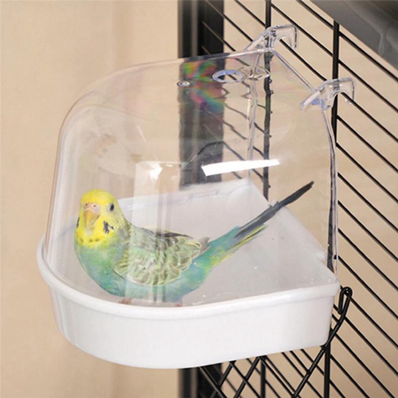 AEE2-Parrot Hanging Bathtub Easy To Install Canary Cage Accessories Pet Bird Bath Box Parrot Water Shower Bowl Bird Cage