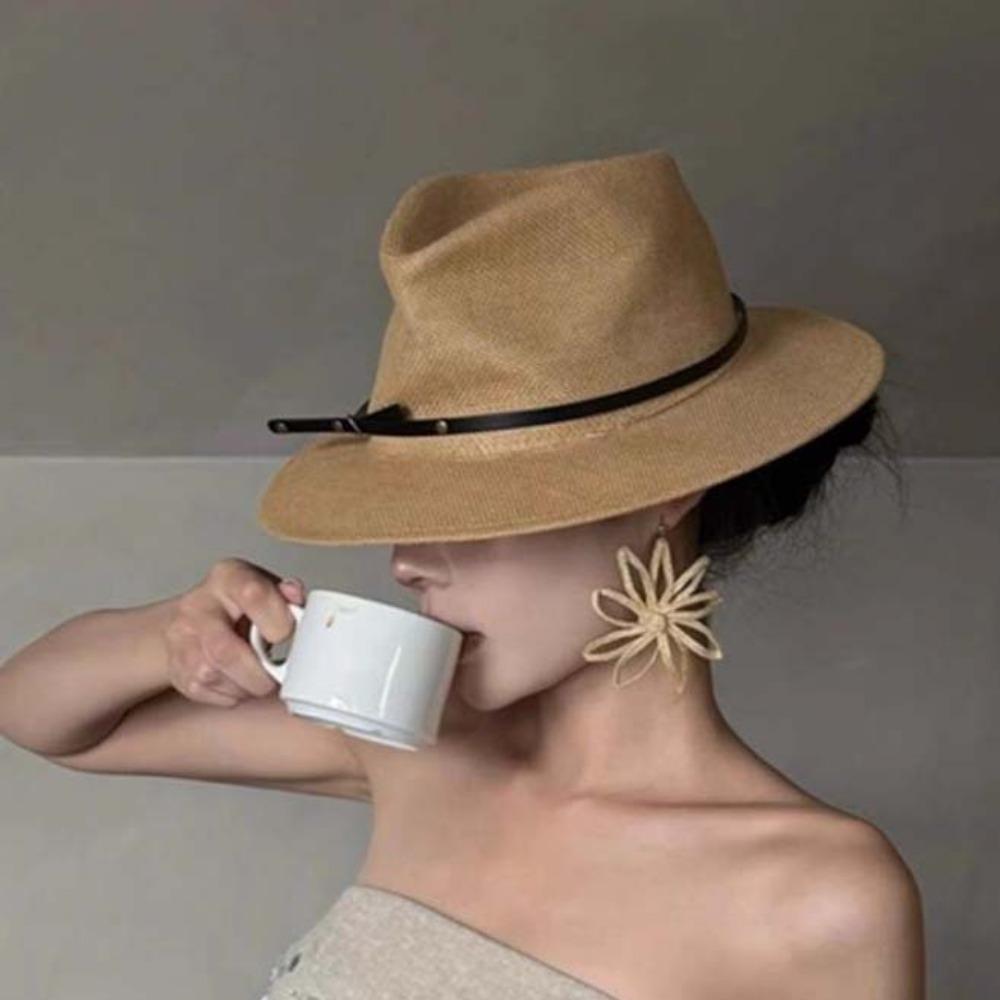 Elegant Straw Woven Earrings Bohemian Style Hollow Floral Earrings  Vacation