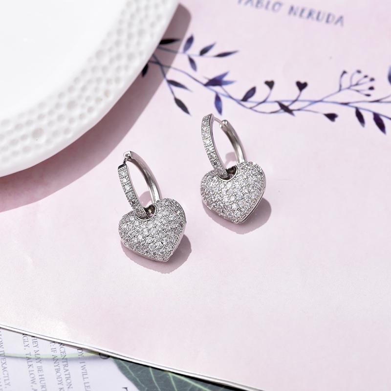 Luxury Romantic Love Heart Hoop Earrings For Women Zincon Crystal Geometric Gold Color Elegant Wedding Bride Earrings Jewelry