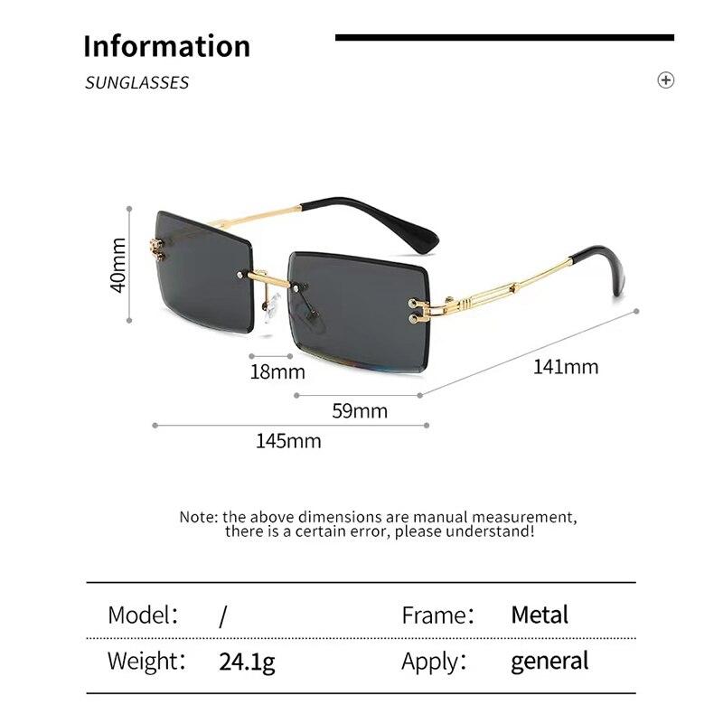 Vintage Fashion New Sunglasses Rimless Frameless Rectangle Shades Gradient UV400 Summer Traveling Sun Glasses for Women