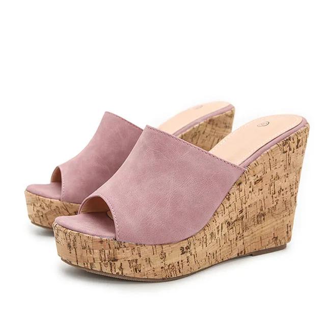 

Мода Comemore 2025 Новые Летние Женские Повседневные Платформенные Клиновидные Каблуки Шлепанцы Мода Открытый Носок Римские Женские Сандалии Обувь Слайды Мюли 43 розовый