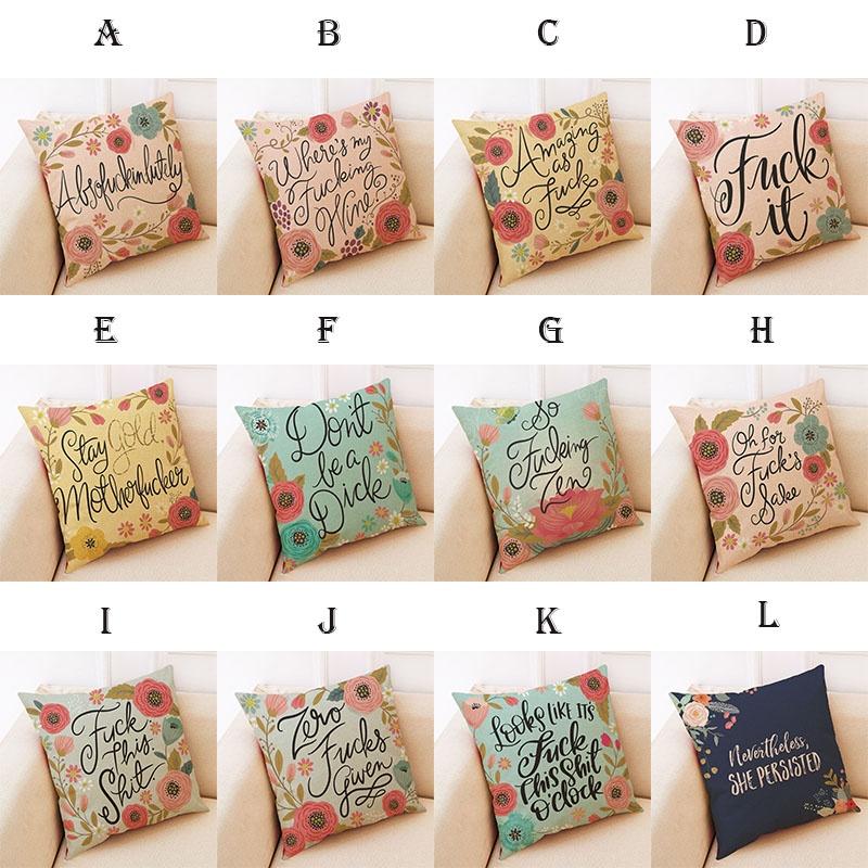 Elegant Letter Print Cotton Linen Pillow Cover For Home Car And Office Decor
