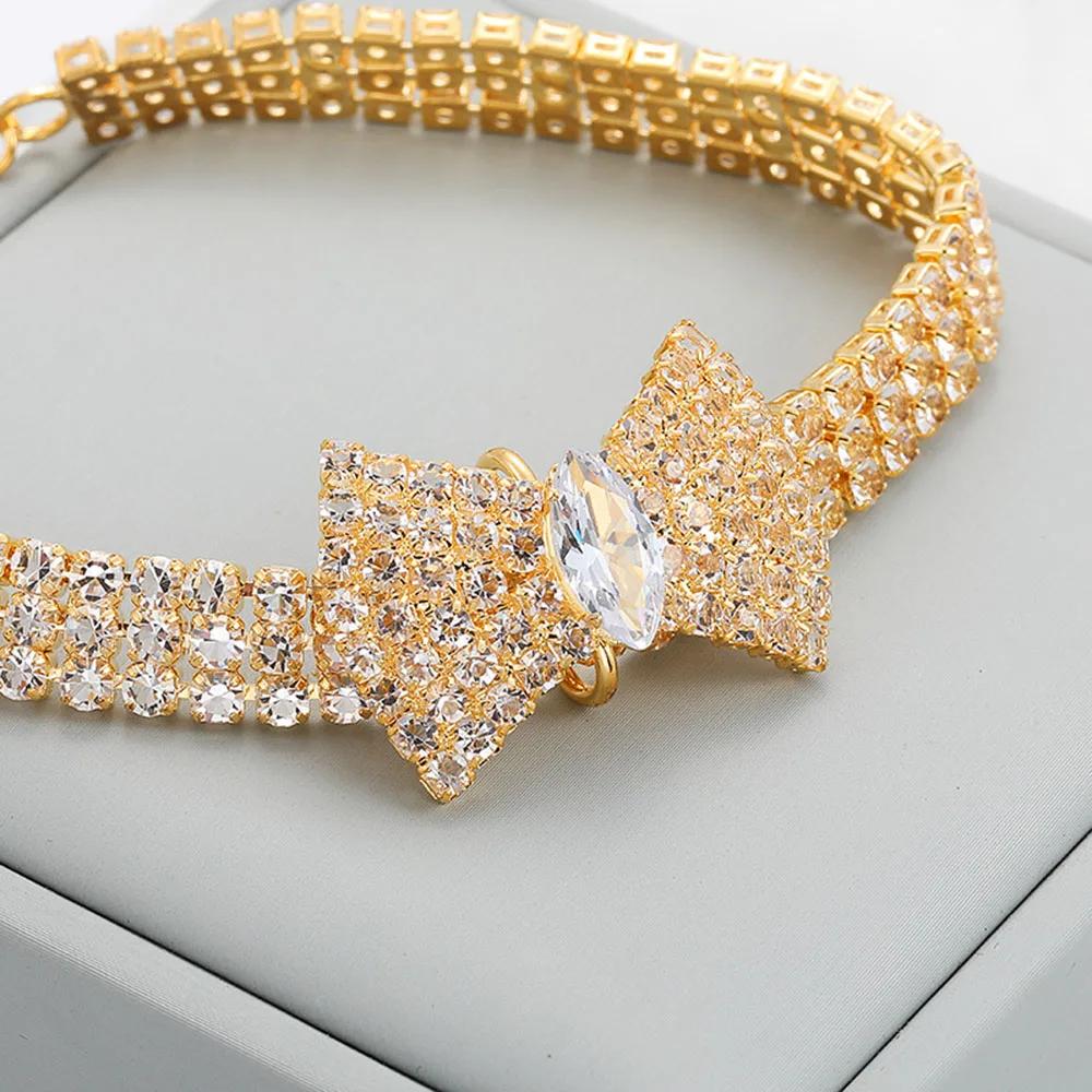 Cat Necklace Collar Adjustable Shine Diamond Cute Girl Wedding Birthday Party Pet Necklace Costume Accessories for Kitten Puppy