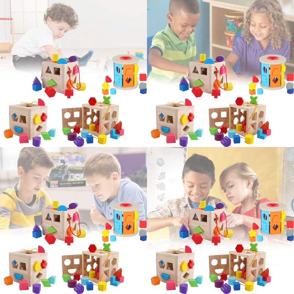 Colorful Aa Geometry Shape Matching Toy Set Wooden Building Blocks For Babies And Toddlers