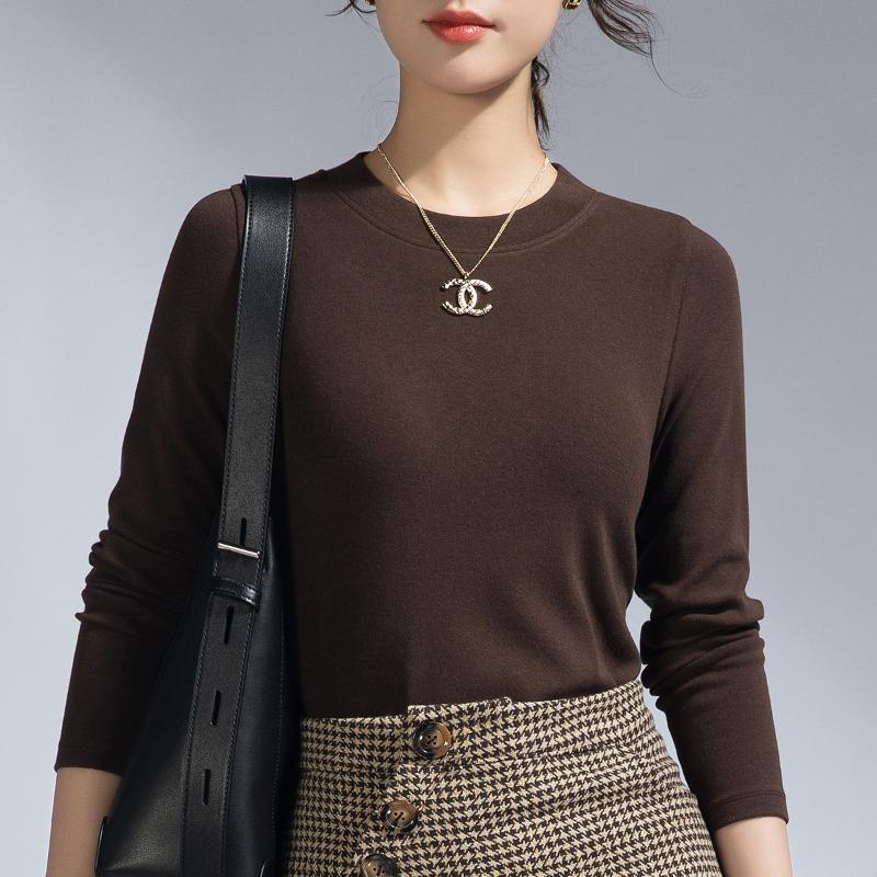 White Long-sleeved Women's Summer New Commuter Inner Shoulder Crew Neck Bottoming Shirt Xinjiang Cotton Top