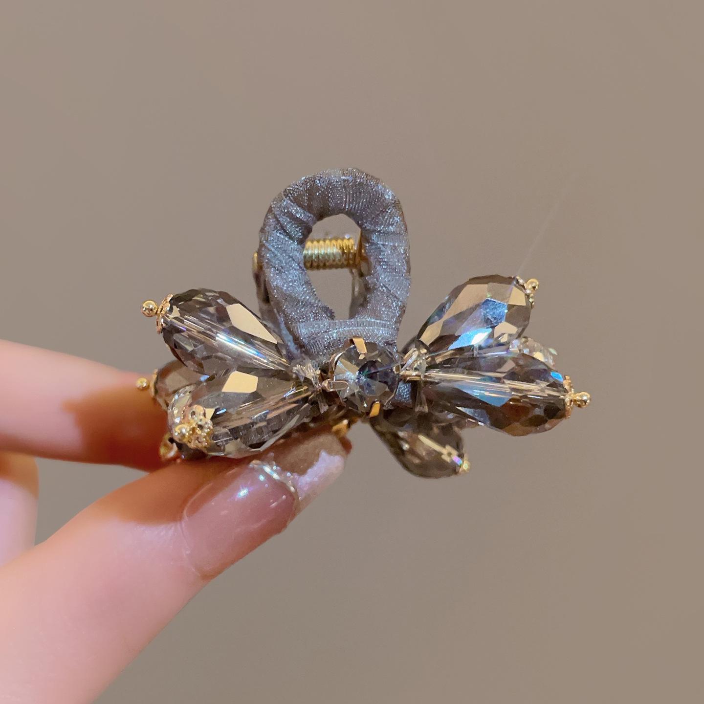 Французский розовый страз Тяжелая когтевая заколка: Элегантный полусобранный зажим-акула для женщин