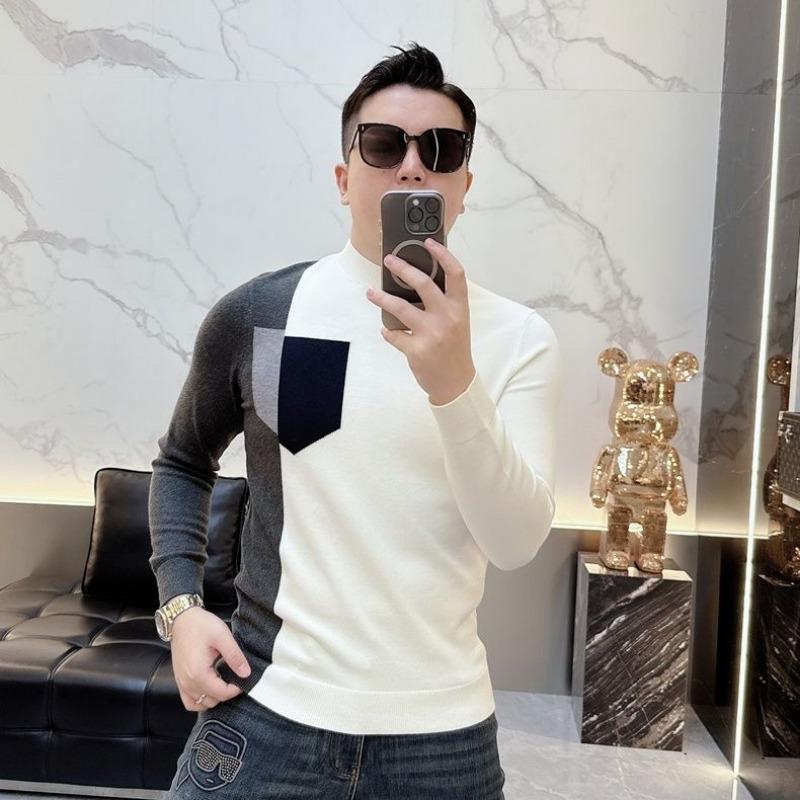 2025 Neue Herbst High-End Herren Sweatshirts Modische Marke Stitching Rundhals Slim Langarm Unterzieh-Tops