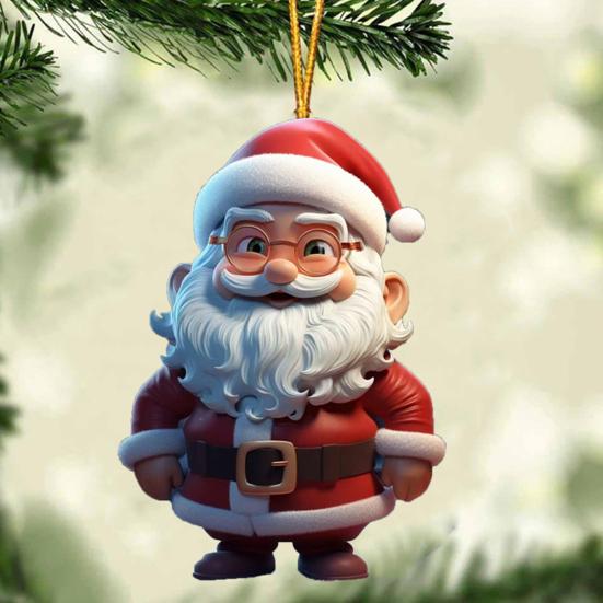 Ornament Moș Crăciun 2D Acrilic Desen Animat Moș Crăciun Ținând Cutie Cadou Ornament pentru Pom de Crăciun pentru Pom de Crăciun Decor de Casă de Sărbători