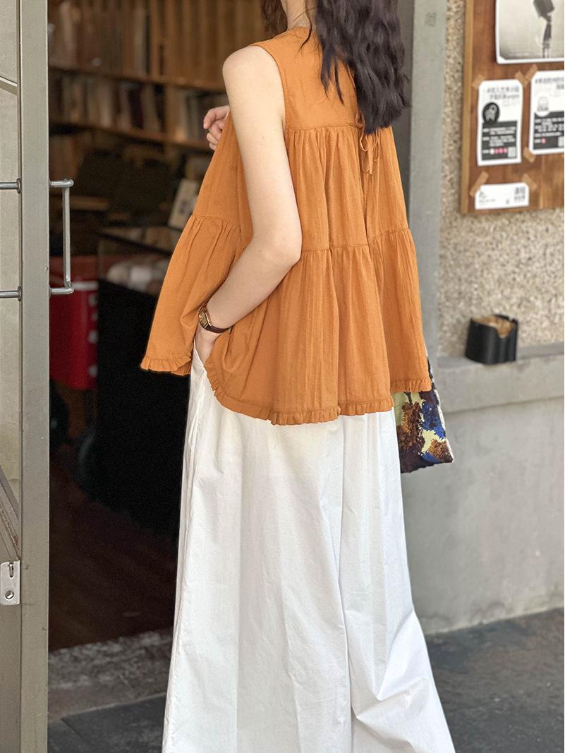 

Оранжевая Zhi 2025 Весна/Лето Женская Свободная Приталенная Рубашка Бэбидол Без Рукавов One size