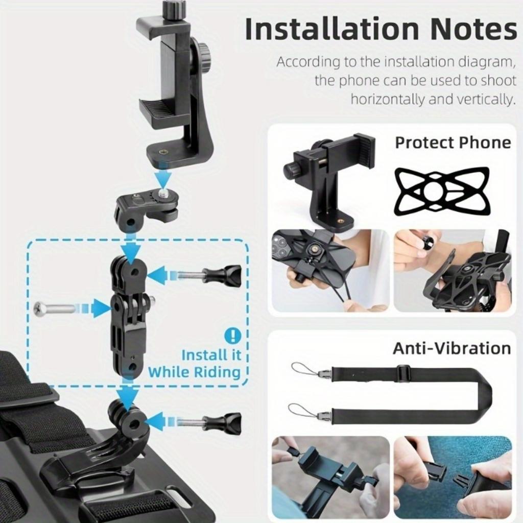 7-in-1 Anti-Shake Phone Chest Strap, Adjustable ABS Lanyard, Compatible with Phone & Camera Mount