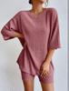 Fashionable Knitted Loose Casual Round Neck Summer Shorts Top Set Women'S Clothing Comfortable Breathable Solid Color Shorts Set