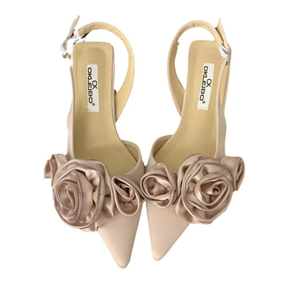 Designer Woman Shoes Pointed Toe Flower Sexy Women Shoes Sandals Dress Slippers Mules Shoes Spring New Flip Flops French Female