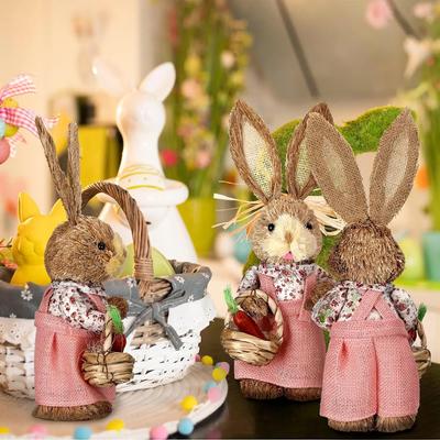 1/2Pcs Decorações de coelho de palha fofas de Páscoa Decoração rústica para casa Decoração de mesa para festa Decorações artesanais