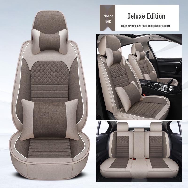 Universal Four Seasons Full Coverage Linen Seat Cushion Set for Small Cars