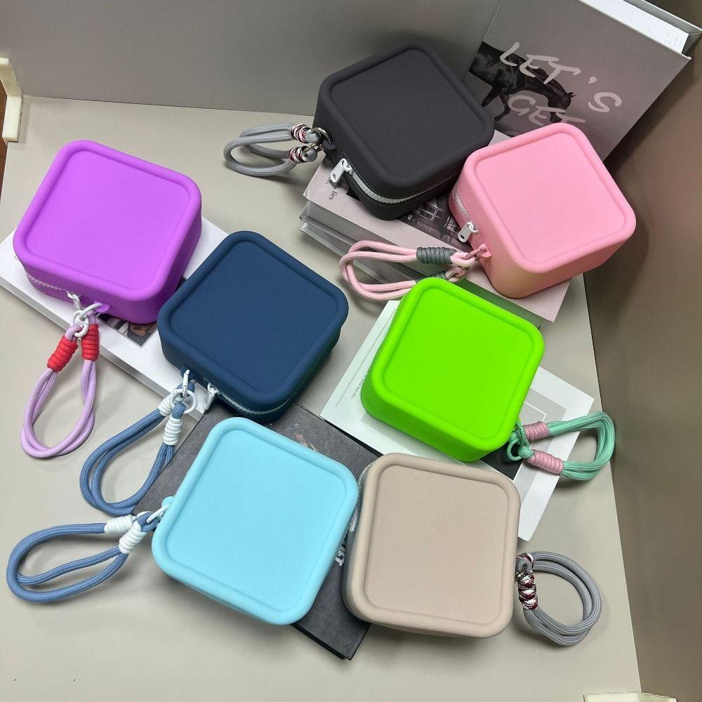Square Multifunction Storage Bag Coin Purse Small Item Bag Creative Silicone Cosmetic Bag  Men