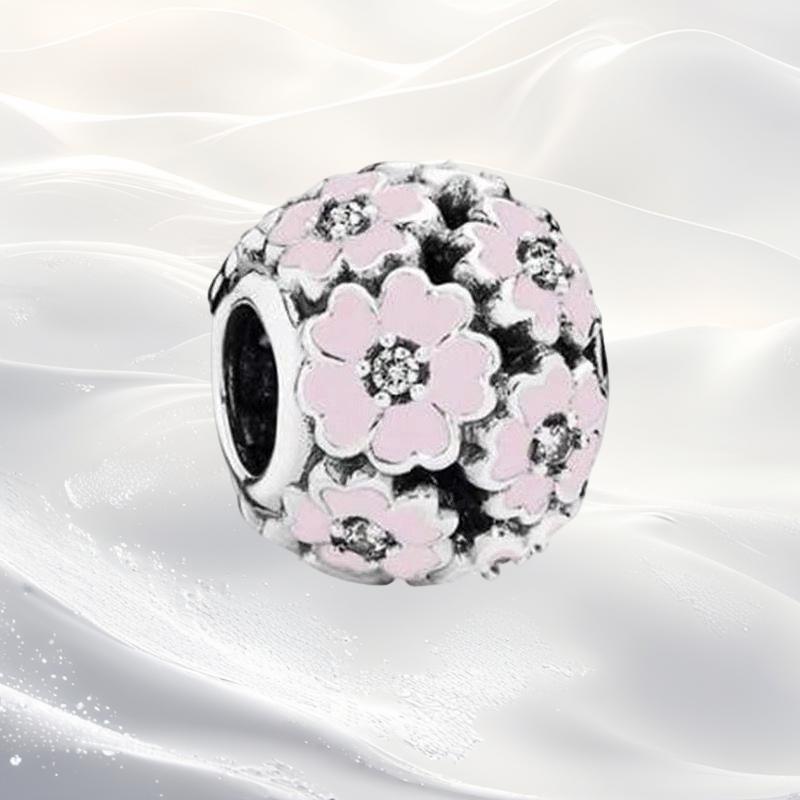 Cherry Blossom Flower Clip Charm Beads Dangle Fit Original Snake Silver Bracelet Necklace Bead For Diy Jewelry Women Gift