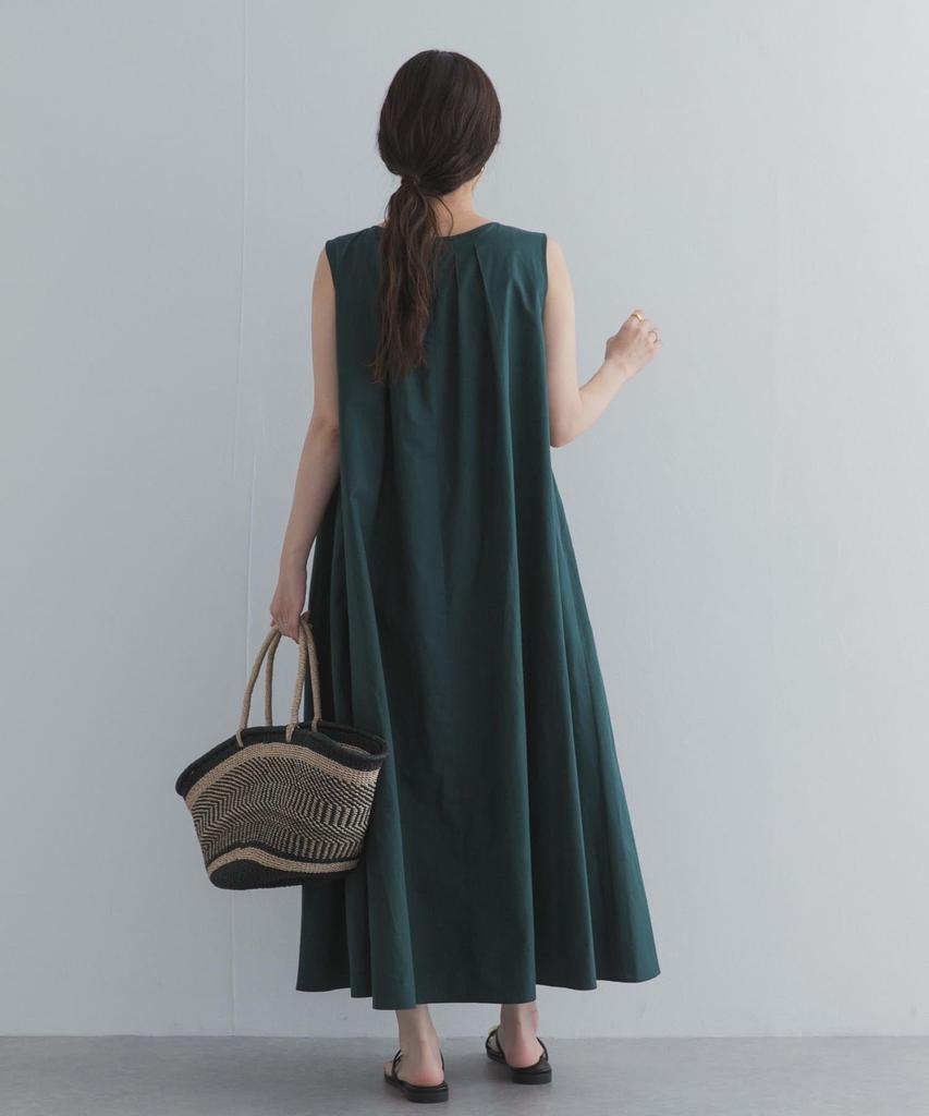 Research Sleeveless Dress with Front Tucks Green Free Size [Urban Doors] Women's DR26230-2060805