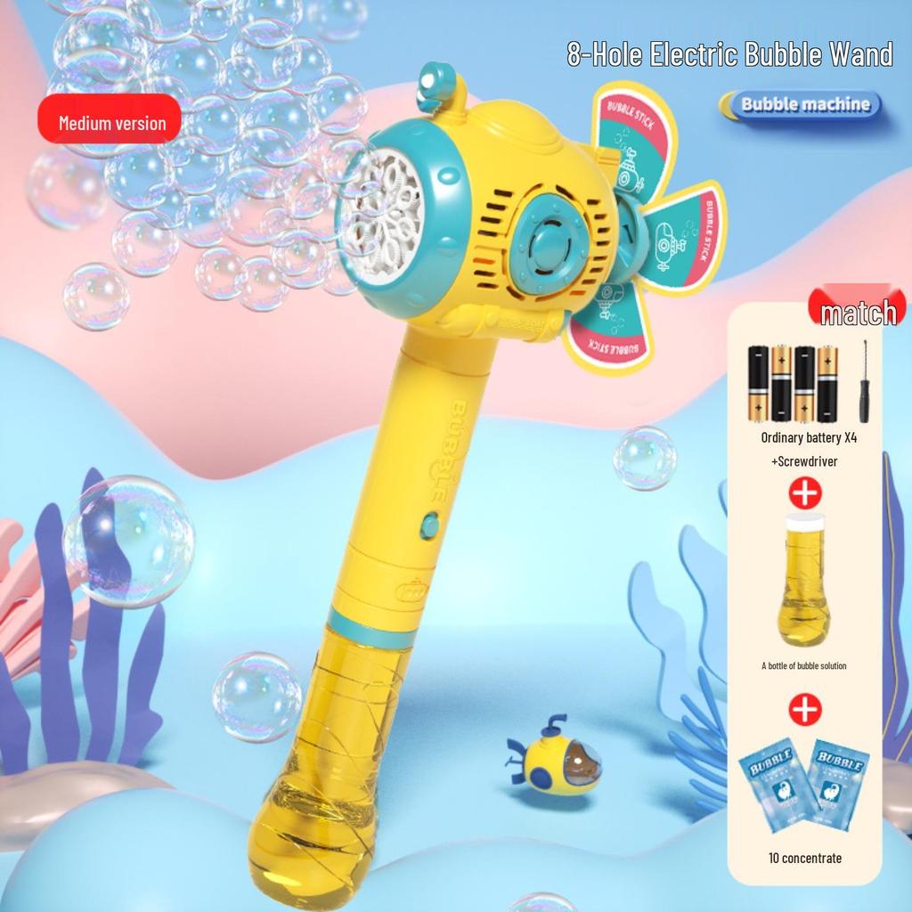 Children's Submarine Windmill Bubble Machine: Handheld Automatic Sound & Light Bubble Wand Toy