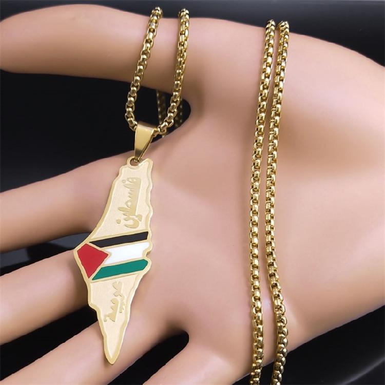 Collane d'Oro/Argento Collana di Mappa della Palestina alla Moda Collana in Acciaio Inossidabile