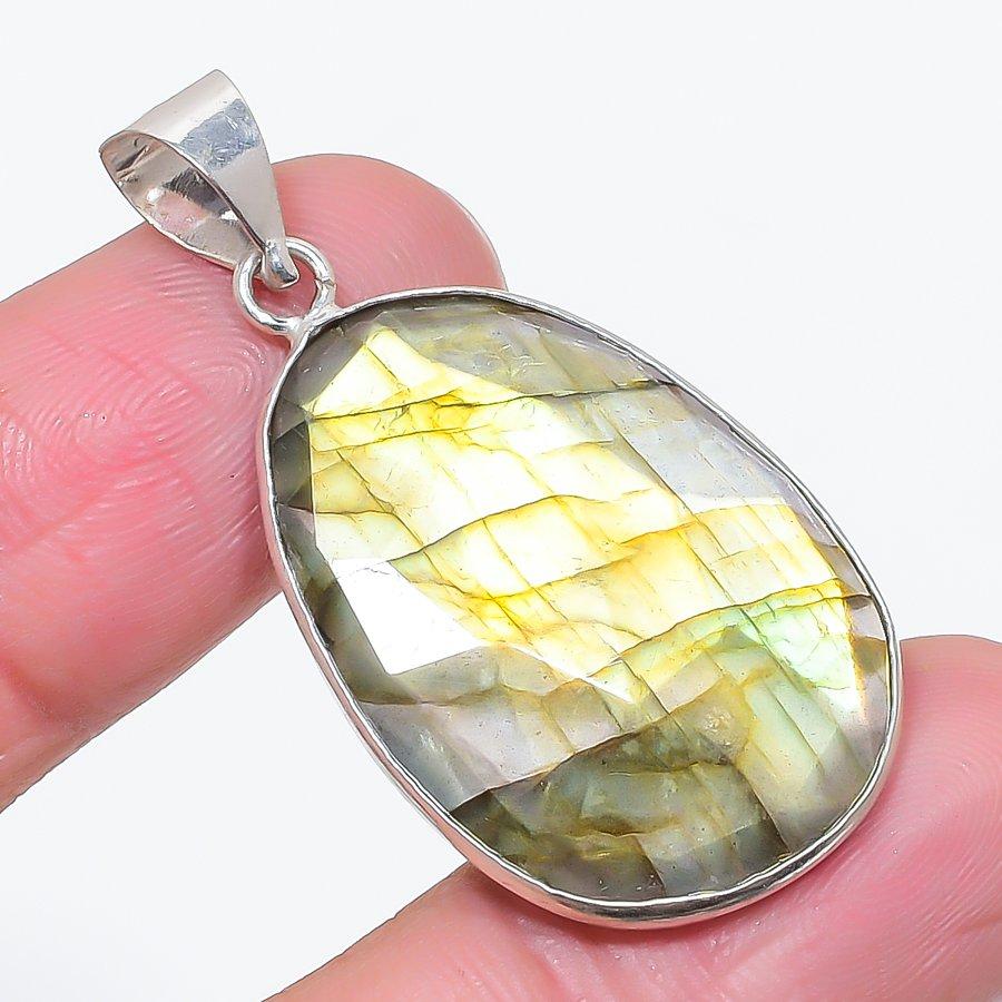 Natural Labradorite Gemstone 925 Sterling Silver Jewelry Pendant 1.69" u2u76