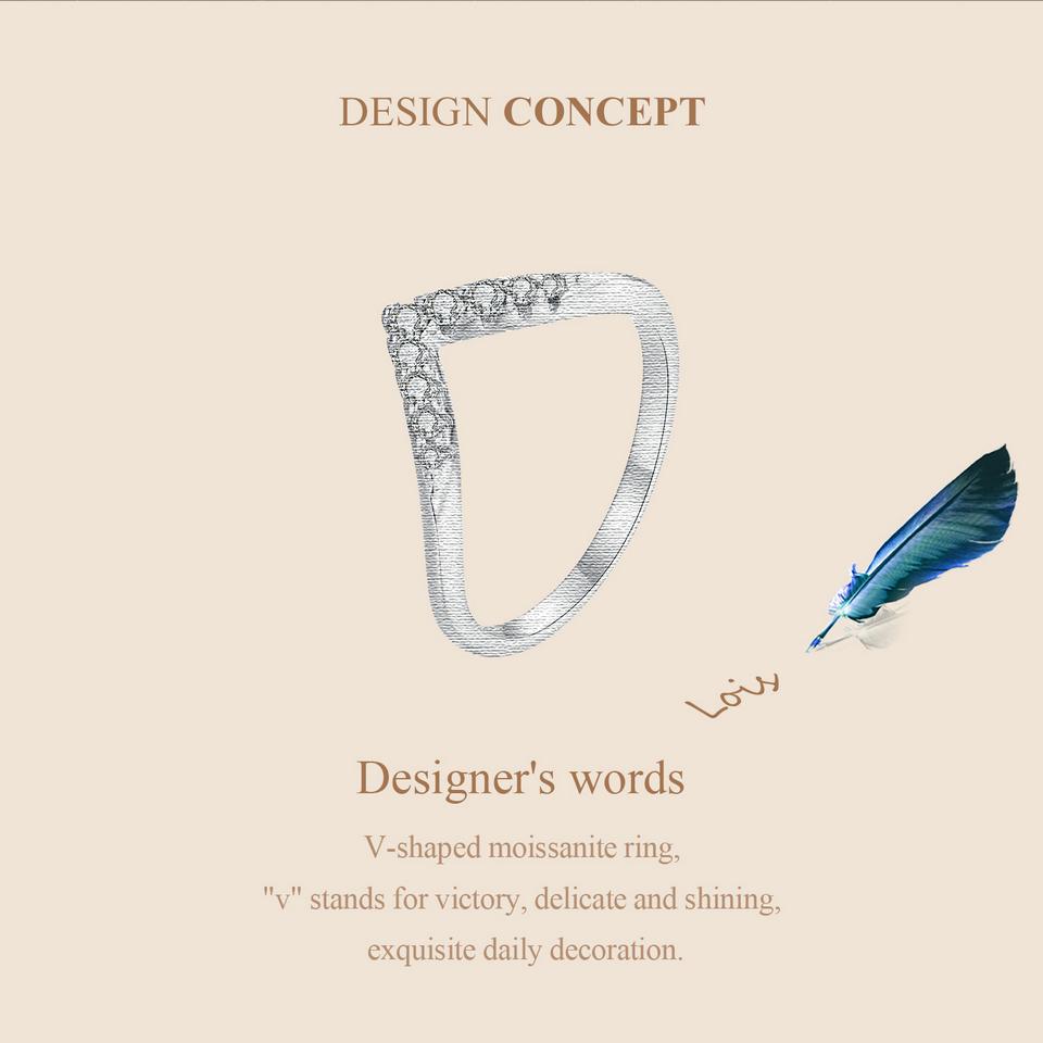 Anel de moissanite em formato de V BAMOER delicado anel de diamante de laboratório 925 prata esterlina para mulheres joias de casamento e noivado