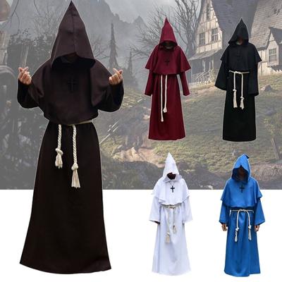 Medieval Monk Halloween Costumes Comic Con Party Cosplay Costume Hooded Robes Cloak Cape Friar Renaissance Priest for Men