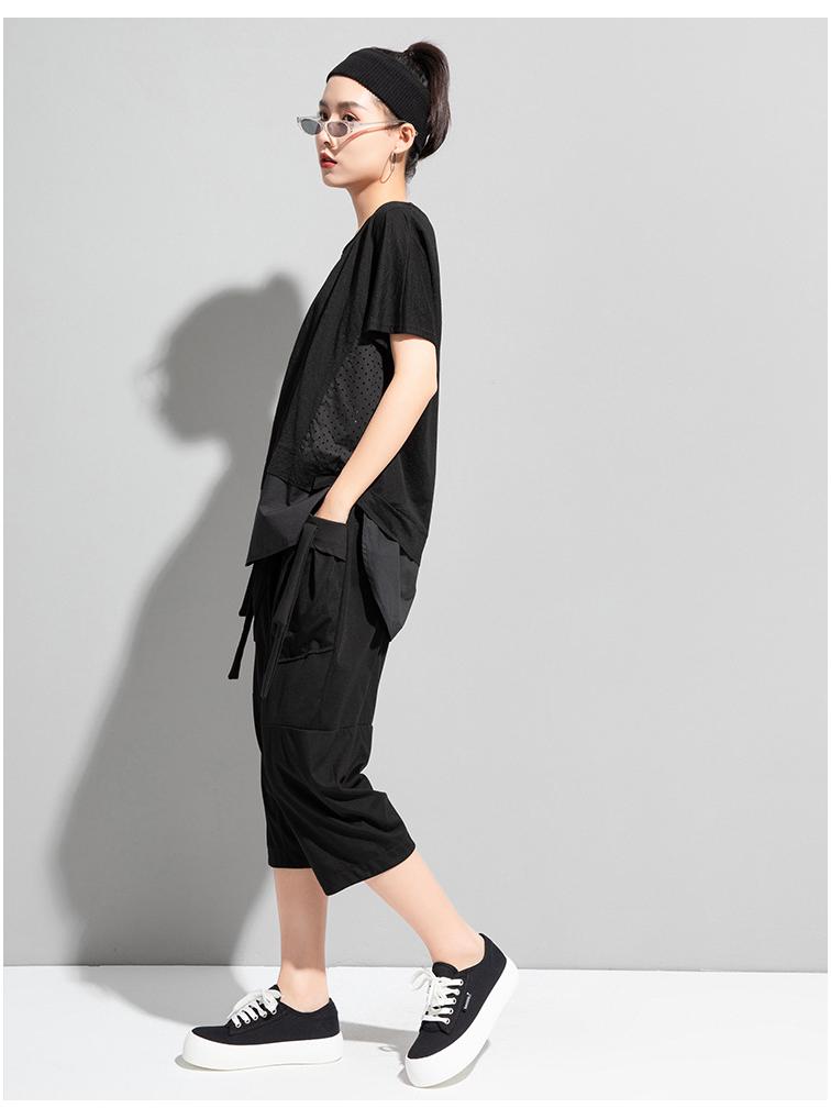 Evropské a americké letní dámské bavlněné tričko s prošívaným dutým vzorem