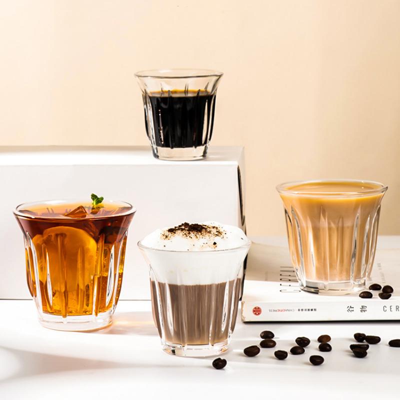 Vertical Grain Coffee Cup Transparent Tempered Glass Cup INS Style Retro French Latte Cups Milk Juice Glasses Drinkware