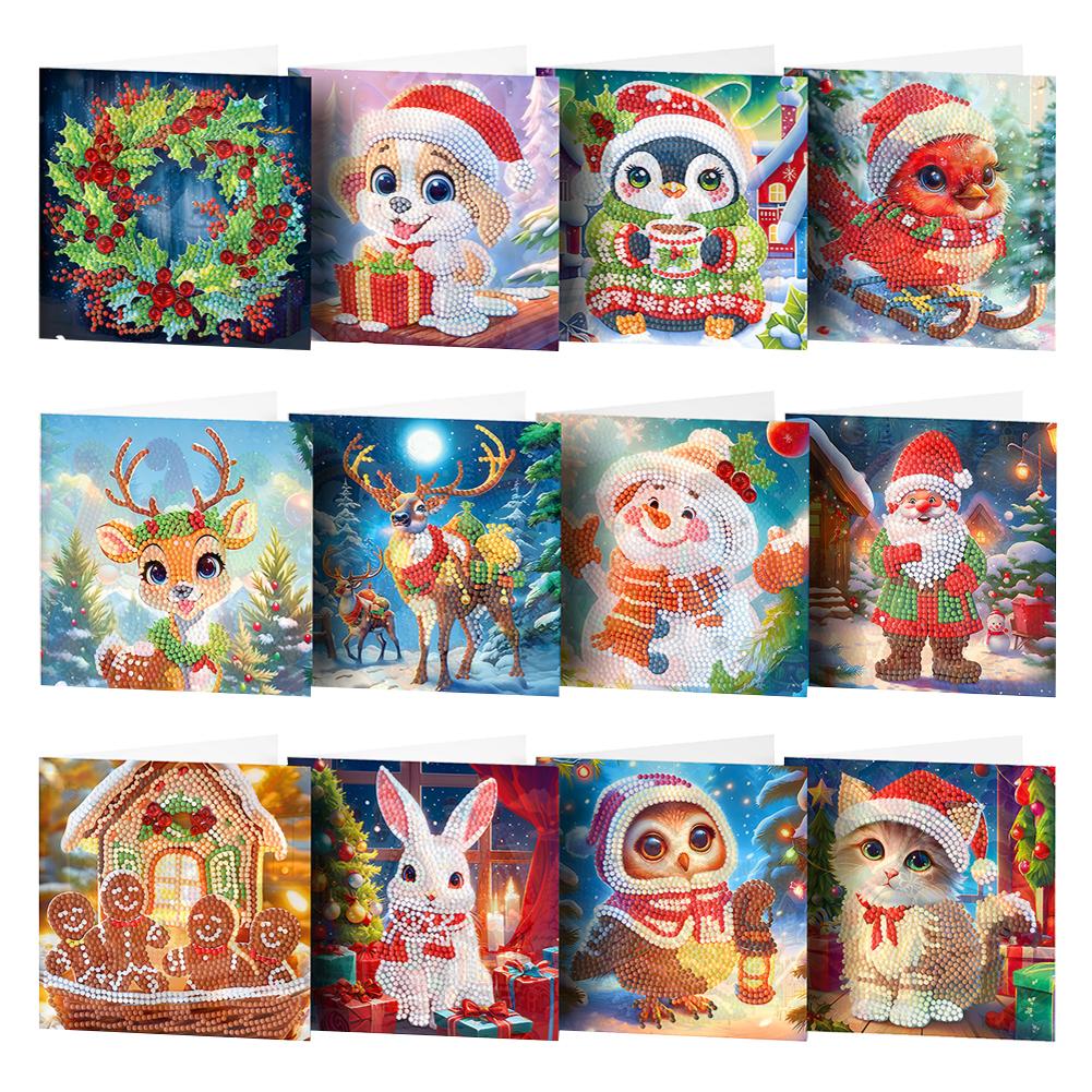 

12pcs Christmas 5D Rhinestone Embroidery Arts Cards Kits DIY Diamond Embroidery Painting Kits Handmade Arts Crafts for Christmas