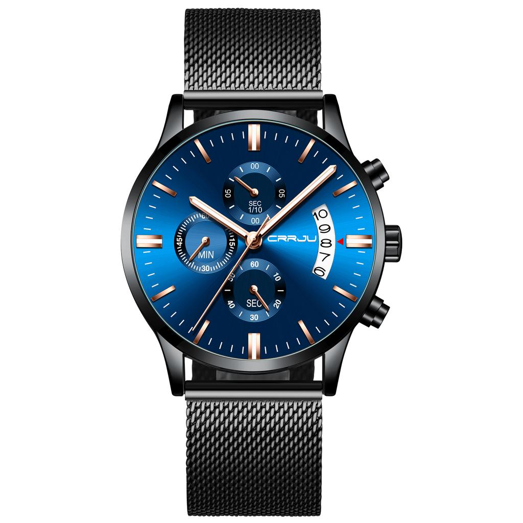 CRRJU 2273 Hight Quality Custom Brand Mens Clock Costume Mesh Band Water Resistant Chronograph Low Moq Sports Watch Design