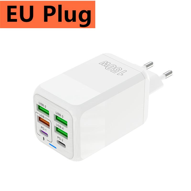 USB Phone Charger 150W 6 Ports PD Type C Fast Charge Wall Charger For iPhone 15 Samsung Xiaomi EU/US/UK Plug Phone Power Adapter