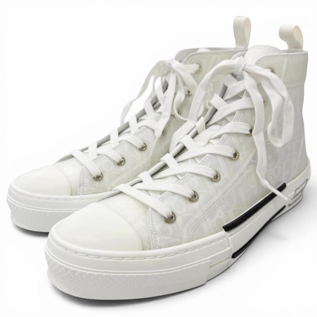Excellent DIOR High Cut Sneakers B23 Oblique Pattern White Rubber Mens 43 Used